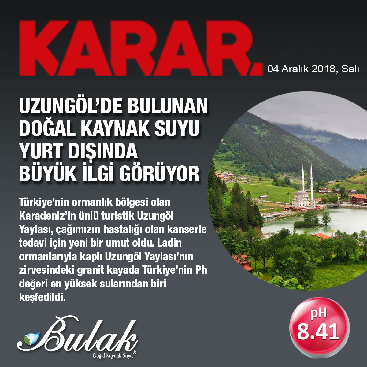 Türkiye’nin en yüksek pH’lı suyu Uzungöl’de bulundu