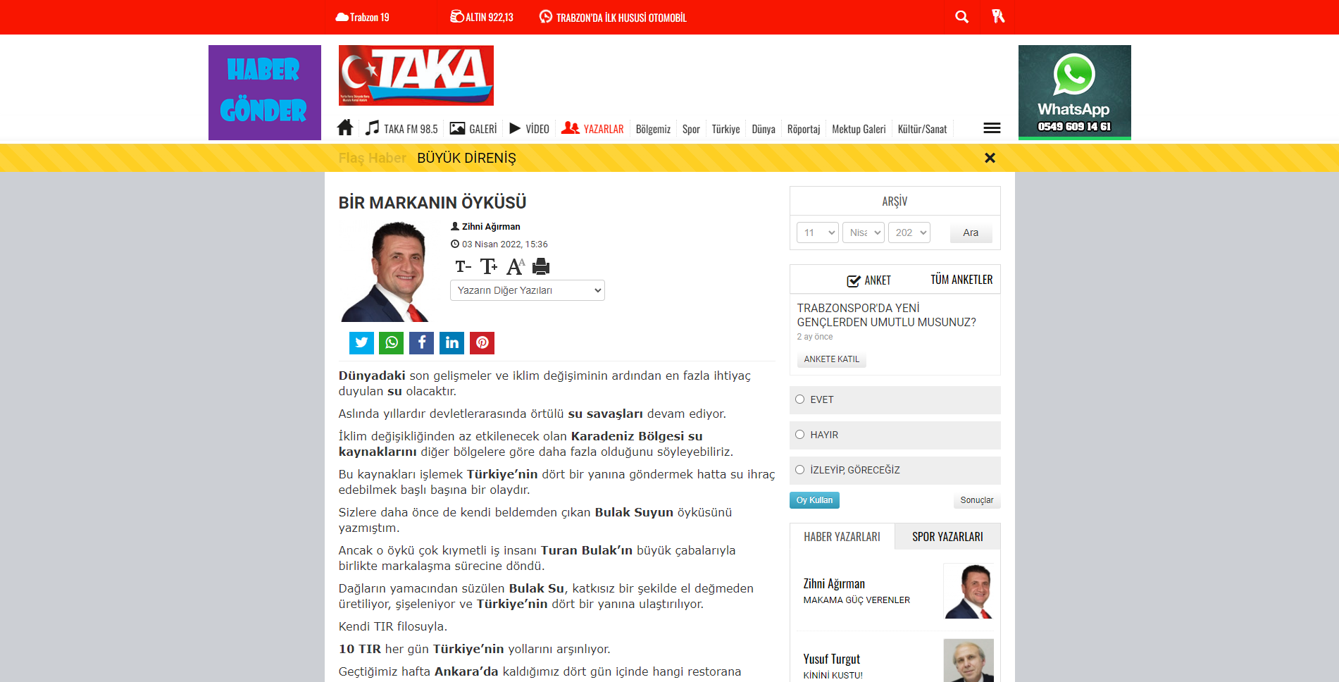 Bir Markanın Öyküsü — Taka Gazetesi Köşe Yazısı