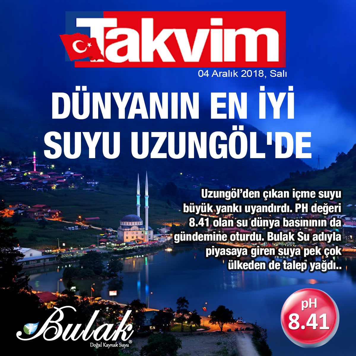 Takvim: Türkiye'nin En Yüksek pH'lı Suyu Uzungöl'de Bulundu