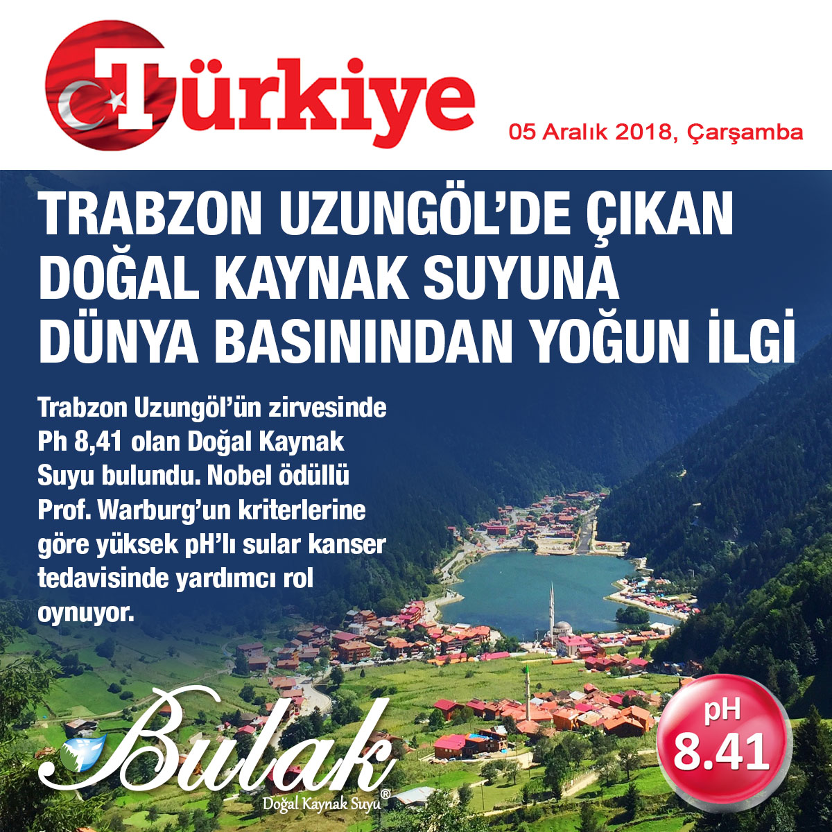 Türkiye Gazetesi: Türkiye'nin En Yüksek pH'lı Suyu Uzungöl'de Bulundu